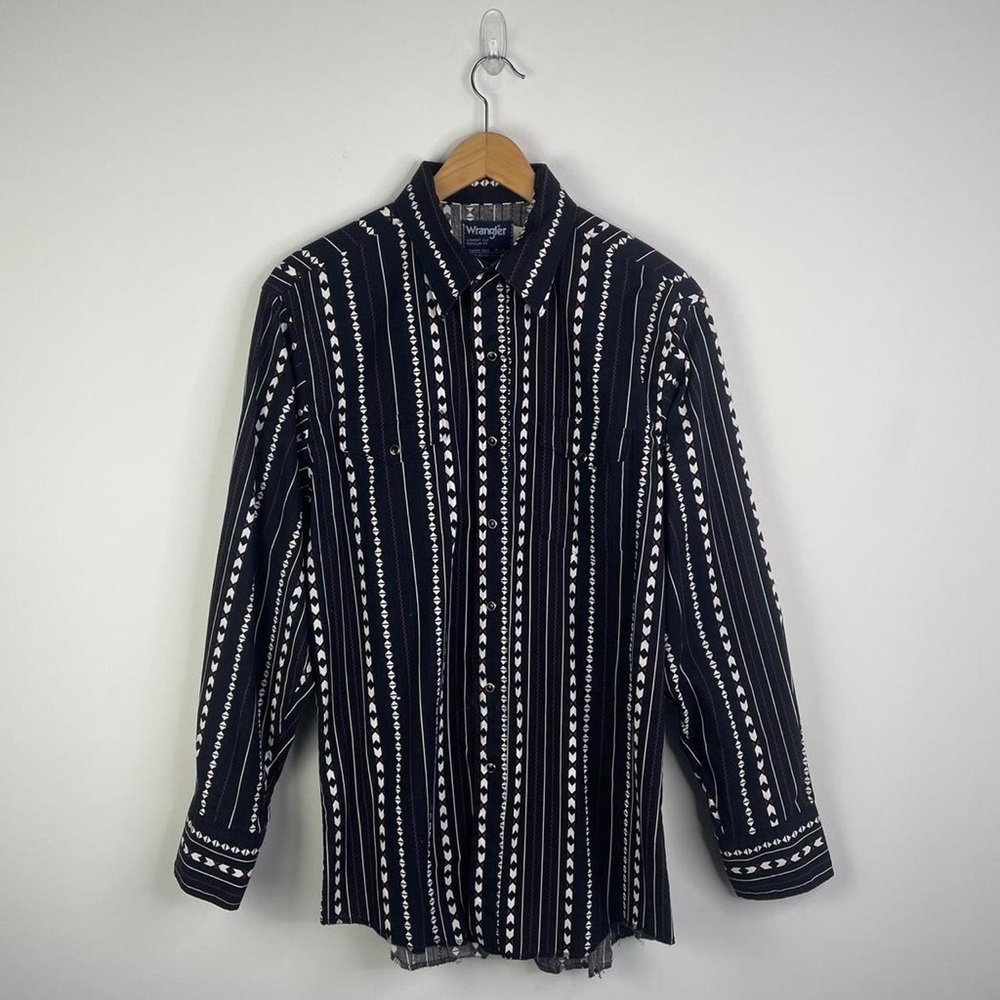 Wrangler Western Pearl Snap Shirt Aztec Pattern Size Large Made in USA